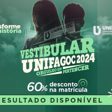 Resultado do Vestibular UNIFAGOC 2024.1 é divulgado; aprovados podem se matricular com 60% de desconto até 14/11