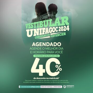 Vestibular UNIFAGOC 2024.1: inscrições para prova on-line estão abertas e aprovados podem se matricular com 40% de desconto até 31/12