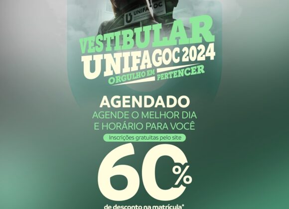 Vestibular agendado UNIFAGOC 2024.1: aprovados na prova on-line podem se matricular com 60% de desconto até 14/11