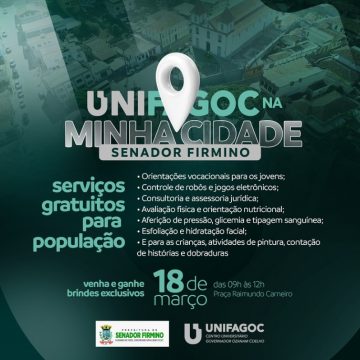 Senador Firmino recebe o projeto UNIFAGOC Na Minha Cidade com serviços gratuitos neste sábado (18)