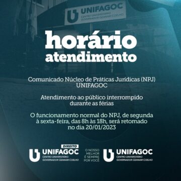 Núcleo de Práticas Jurídicas do UNIFAGOC não realizará atendimentos no período de férias