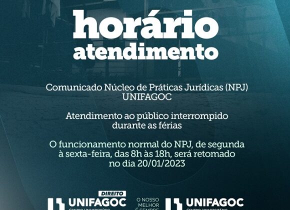 Núcleo de Práticas Jurídicas do UNIFAGOC não realizará atendimentos no período de férias