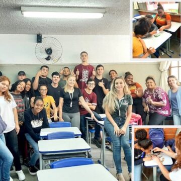 Aluna e professora da Pedagogia UNIFAGOC promovem atividade para estudantes da Escola Estadual São José