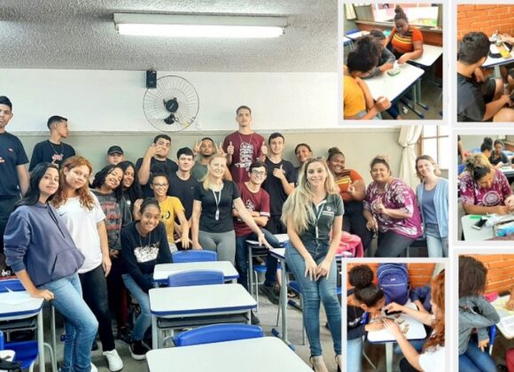 Aluna e professora da Pedagogia UNIFAGOC promovem atividade para estudantes da Escola Estadual São José