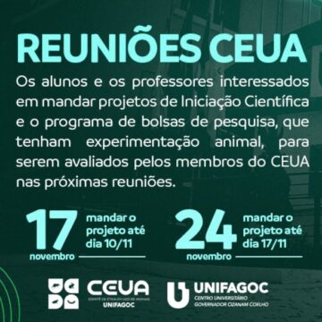 CEUA divulga datas das reuniões para emissão de parecer em novembro