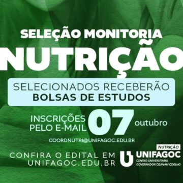 Nutrição UNIFAGOC abre inscrições para seleção de monitores