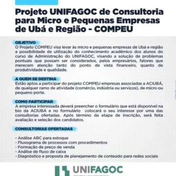 Projeto COMPEU: UNIFAGOC oferece consultoria gratuita para micro e pequenas empresas de Ubá e região