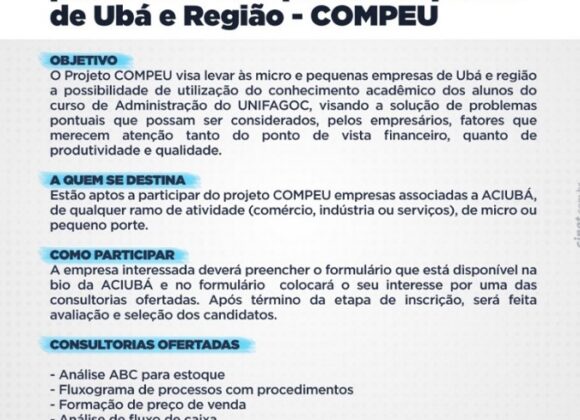 Projeto COMPEU: UNIFAGOC oferece consultoria gratuita para micro e pequenas empresas de Ubá e região
