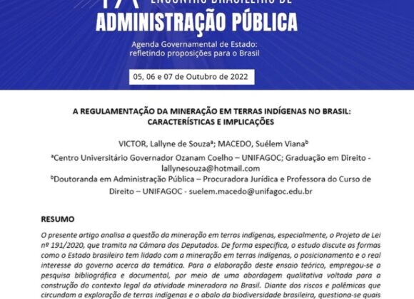 Artigo elaborado por professora do Direito UNIFAGOC em conjunto com aluna é aprovado para o IX Encontro Brasileiro de Administração Pública