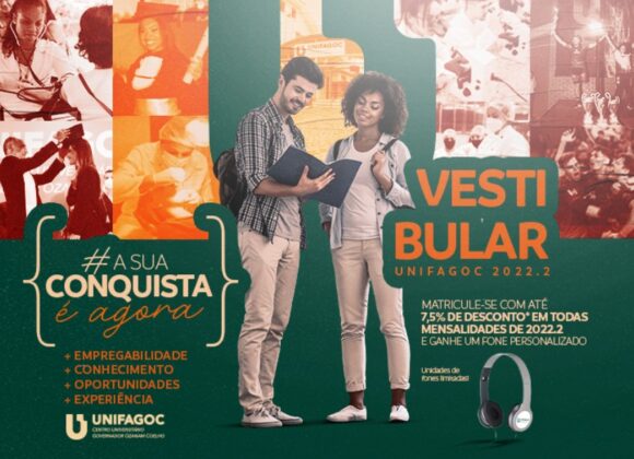 Promoção Sua Conquista é Agora UNIFAGOC garante 7,5% de desconto em todas as mensalidades de 2022.2 mais brinde exclusivo