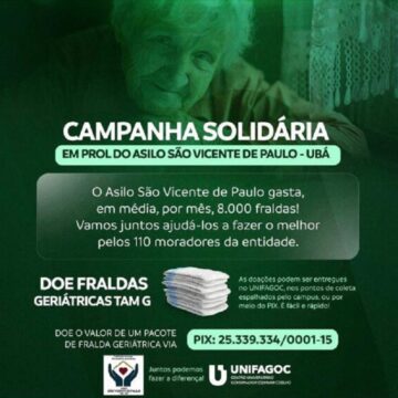 UNIFAGOC apoia ação solidária em prol do Asilo São Vicente em Ubá; saiba como ajudar