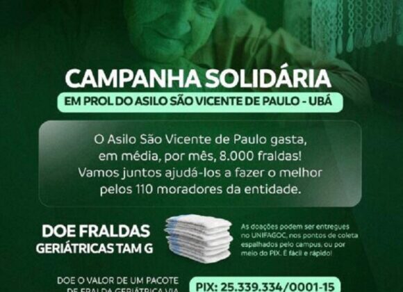 UNIFAGOC apoia ação solidária em prol do Asilo São Vicente em Ubá; saiba como ajudar