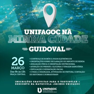 No próximo sábado (26) o Projeto UNIFAGOC na Minha Cidade estará em Guidoval