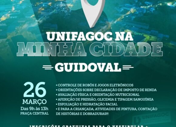 No próximo sábado (26) o Projeto UNIFAGOC na Minha Cidade estará em Guidoval