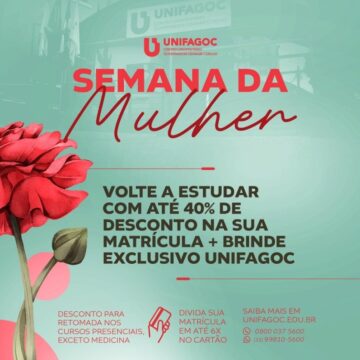 Semana da mulher no UNIFAGOC: volte a estudar com até 40% de desconto na matrícula e ainda ganhe brinde exclusivo