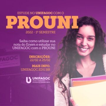 Inscrições para o PROUNI 2022 começam nesta terça-feira (22); UNIFAGOC oferece bolsas integrais