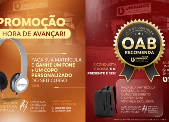 Ainda dá tempo de se matricular no UNIFAGOC com desconto e ganhar brindes personalizados