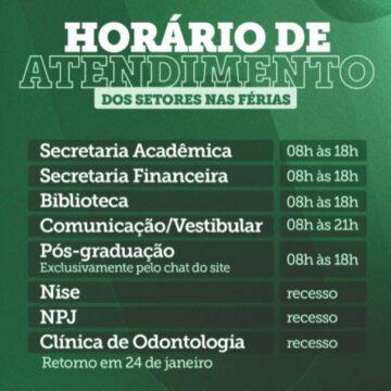 Confira o horário de funcionamento dos setores nas férias