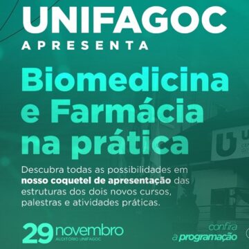Coquetel de apresentação da Biomedicina e Farmácia UNIFAGOC conta com palestras e atividades práticas; saiba como participar gratuitamente