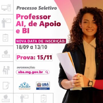 Prefeitura de Ubá divulga edital para processo seletivo de professor AI, AI de apoio e BI