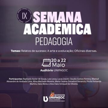 Pedagogia UNIFAGOC promove IX Semana Acadêmica entre os dias 20 e 22 de maio