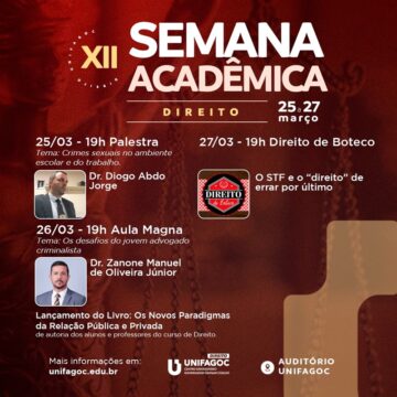 XII Semana Acadêmica do Direito UNIFAGOC acontece de 25 a 27 de março; confira a programação e inscreva-se