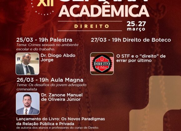 XII Semana Acadêmica do Direito UNIFAGOC acontece de 25 a 27 de março; confira a programação e inscreva-se