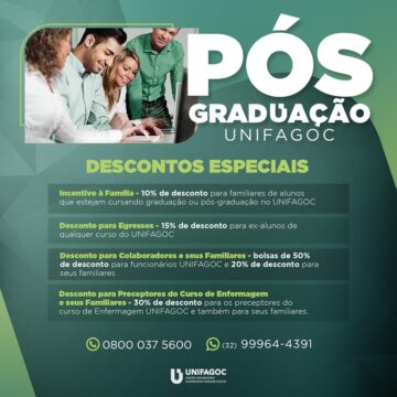 Conheça os descontos especiais para os cursos de Pós-graduação do UNIFAGOC