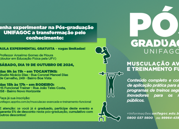 Participe da aula experimental da Pós-graduação em Musculação Avançada e Treinamento Funcional do UNIFAGOC
