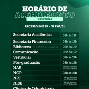 Confira o horário de funcionamento dos setores nos recessos de Natal e Ano Novo