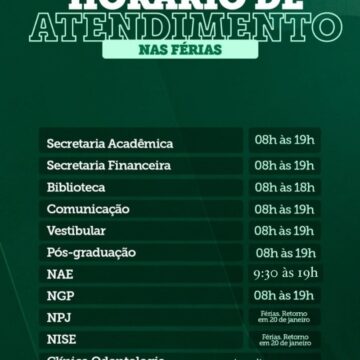 UNIFAGOC tem horário especial de funcionamento durante o período de férias
