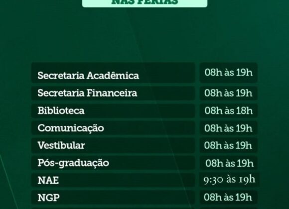 UNIFAGOC tem horário especial de funcionamento durante o período de férias