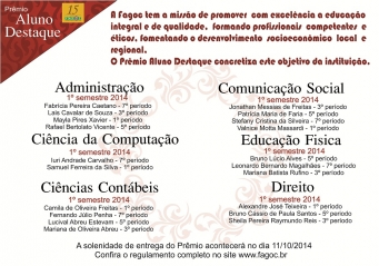 Saiba quem são os Alunos Destaque Fagoc do primeiro semestre de 2014