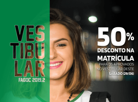 Candidatos aprovados no Vestibular da Fagoc deste sábado (29) ganham 50% de desconto na matrícula