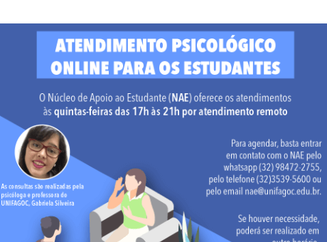 Núcleo de Apoio ao Estudante do UNIFAGOC oferece atendimento psicológico online para alunos