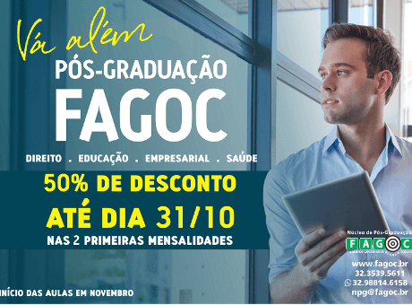 Pós-graduação Fagoc oferece desconto nas primeiras mensalidades para matrículas realizadas em outubro