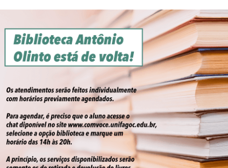 Biblioteca Antonio Olinto retoma atividades de empréstimo e devolução de livros para alunos do UNIFAGOC