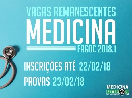 Inscrições abertas para 02 vagas remanescentes de Medicina
