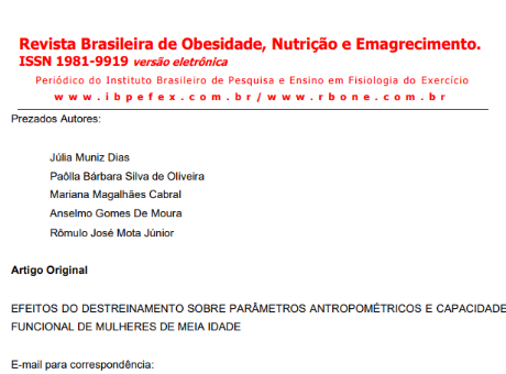 Artigo de alunas de Educação Física é aceito em revista sobre Obesidade, Nutrição e Emagrecimento