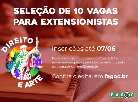 Direito Fagoc abre inscrições para extensionista do projeto Direito e Arte
