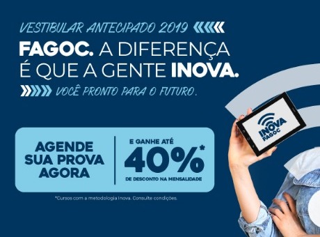 Estão abertas as inscrições para o Vestibular 2019 Fagoc