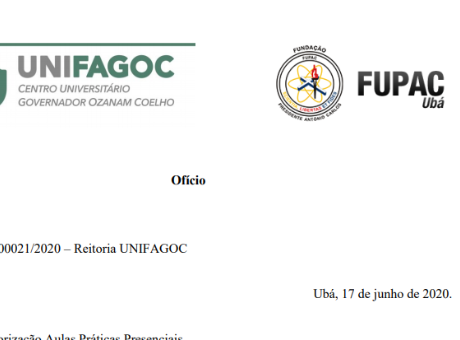 UNIFAGOC e Fupac solicitam conjuntamente avaliação à Prefeitura de Ubá para autorização de aulas práticas a partir de 1º de julho