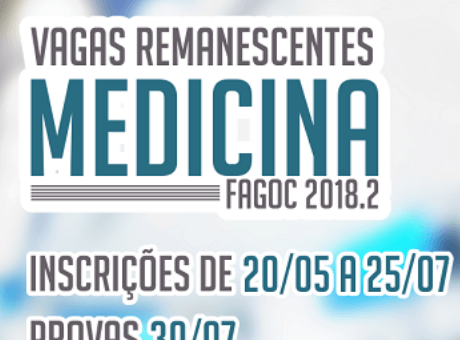 Inscrições abertas do processo seletivo para vagas remanescentes de Medicina da Fagoc