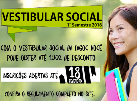 Vestibular Social da Fagoc está com inscrições abertas e oferece desconto de até 100%