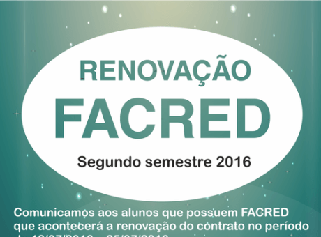 Prazo para renovação do FACRED começa na segunda-feira (18)