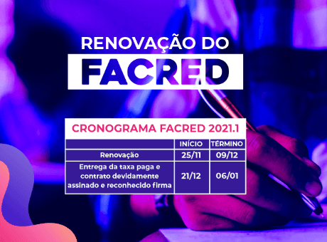 Renovação do Facred está disponível a partir da próxima quarta-feira (25)