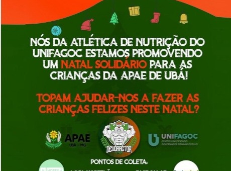 Atlética de Nutrição do UNIFAGOC promove Campanha de Natal em prol das crianças da APAE de Ubá