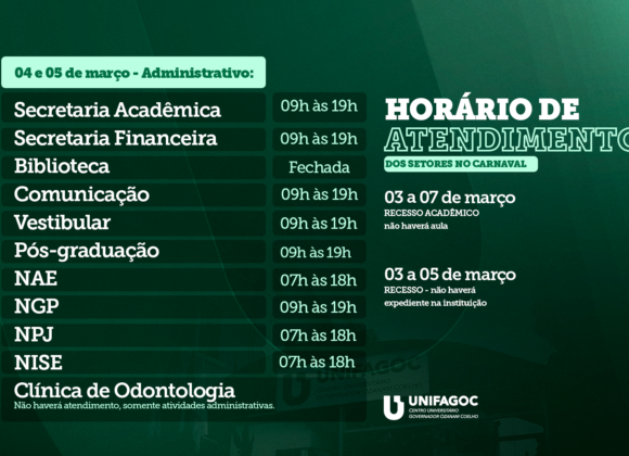 UNIFAGOC tem horário especial de funcionamento durante o período de carnaval