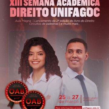 XIII Semana Acadêmica do Direito UNIFAGOC acontece nos dias 25, 26 e 27 de março