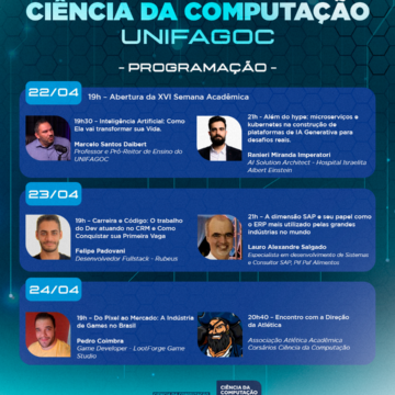 Ciência da Computação UNIFAGOC promove XVI Semana Acadêmica com foco em tecnologia, carreira e inovação